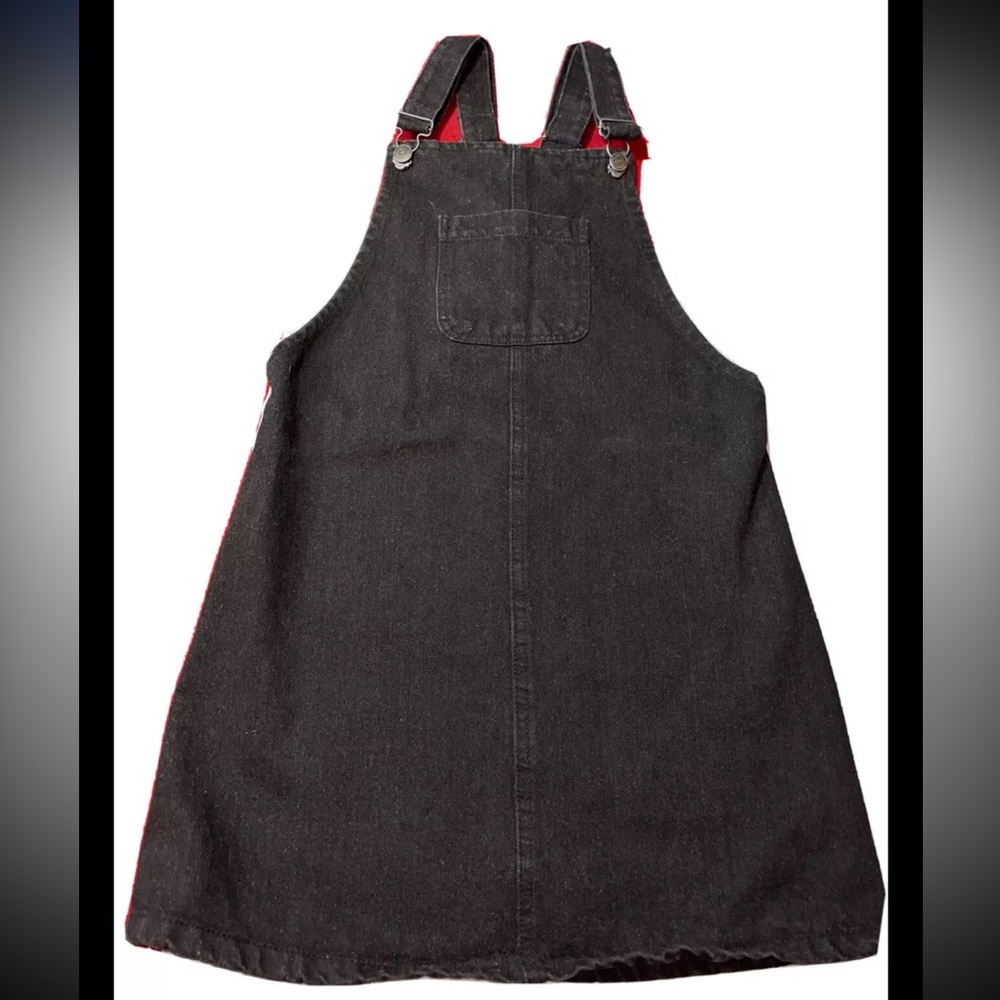 Black denim OVERALL JEAN Dress Cowgirl  Front Pocket Short Minimal Jean dress S